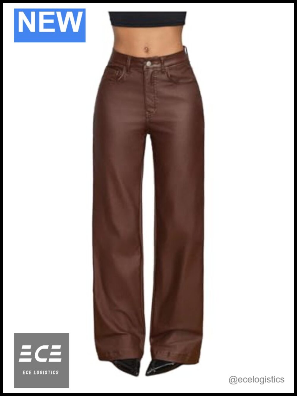 PU Leather High Waisted Straight Leg Pants Punk Trousers